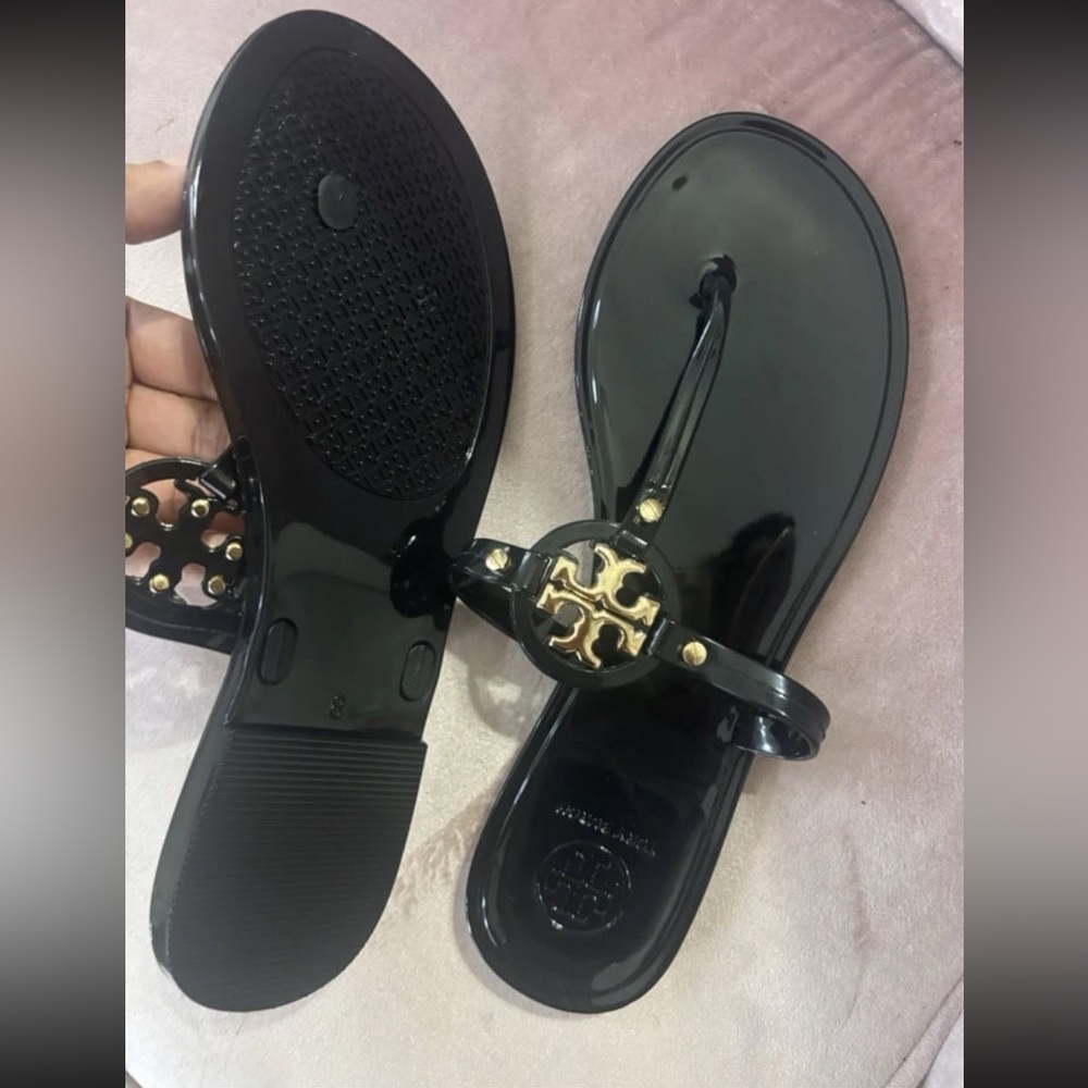 Tory Burch Black Sandals with Gold Accents